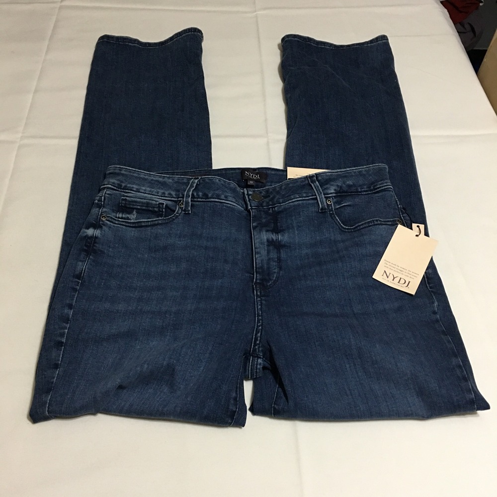 NYDJ Marilyn Straight Jeans Womens 12 Blue Beyond Bay Lift Tuck Stretch NWT